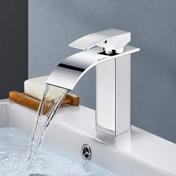 Wasserfall-Waschtischarmatur Aqualis Noir | Edelstahl | Heiß- & Kaltwasser | Für Bad & Gäste-WC