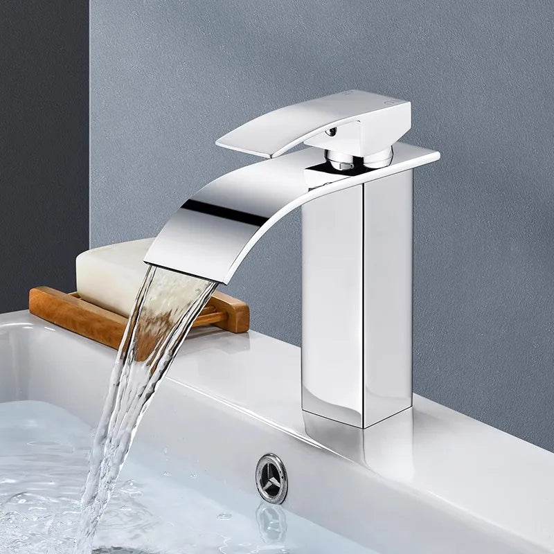 Wasserfall-Waschtischarmatur Aqualis Noir | Edelstahl | Heiß- & Kaltwasser | Für Bad & Gäste-WC