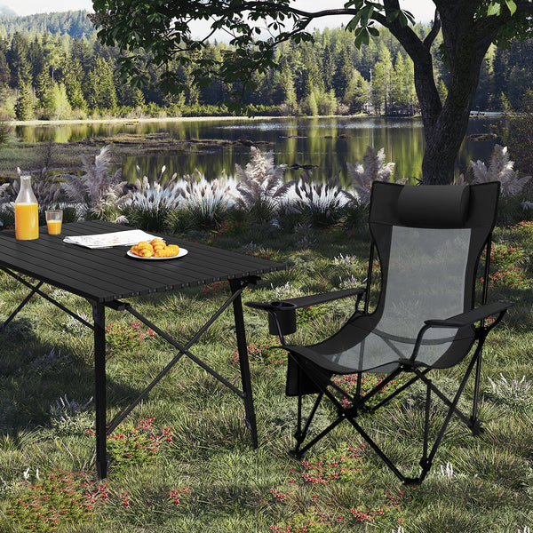 CAMPURE Relax Liegestuhl | Verstellbar & Klappbar | Mit Fußstütze | Ultraleicht & Tragbar – Schwarz/Grau