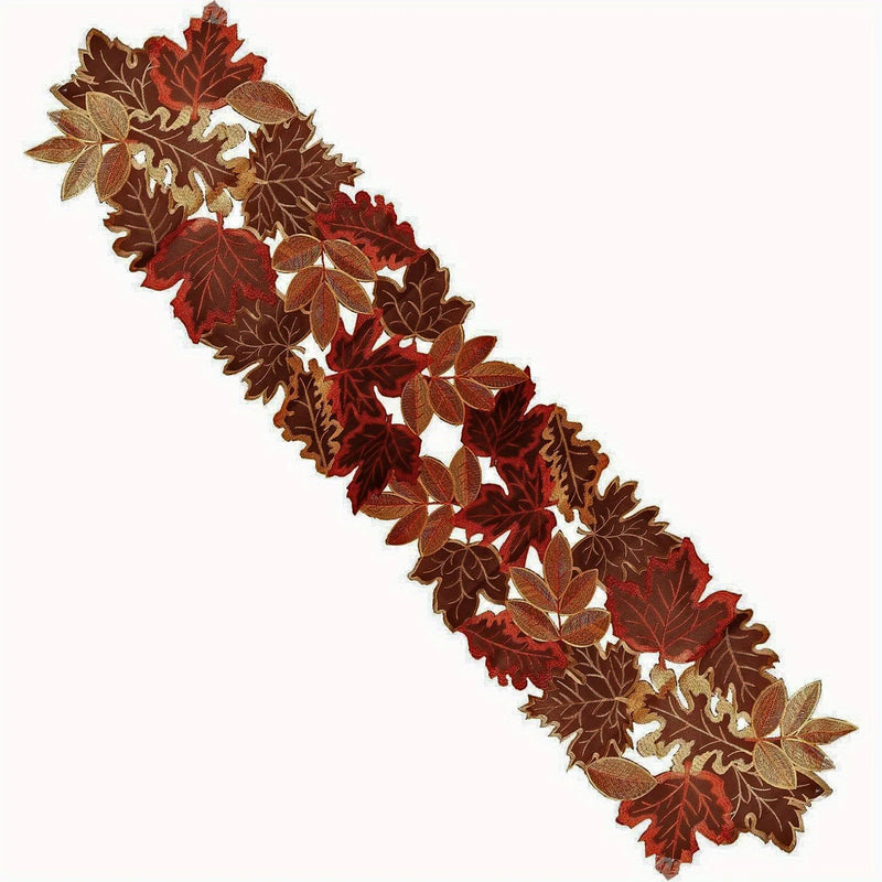 HarvestLeaf Tischläufer | Besticktes Ahornblatt-Design | Herbstdeko im Landhausstil