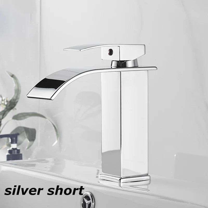Wasserfall-Waschtischarmatur Aqualis Noir | Edelstahl | Heiß- & Kaltwasser | Für Bad & Gäste-WC