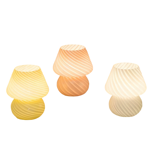 Lunivio LED Pilz-Tischlampe Glas | Retro 70er Look | Dimmbare Lichtmodi | 19 cm Höhe | In 5 Farben
