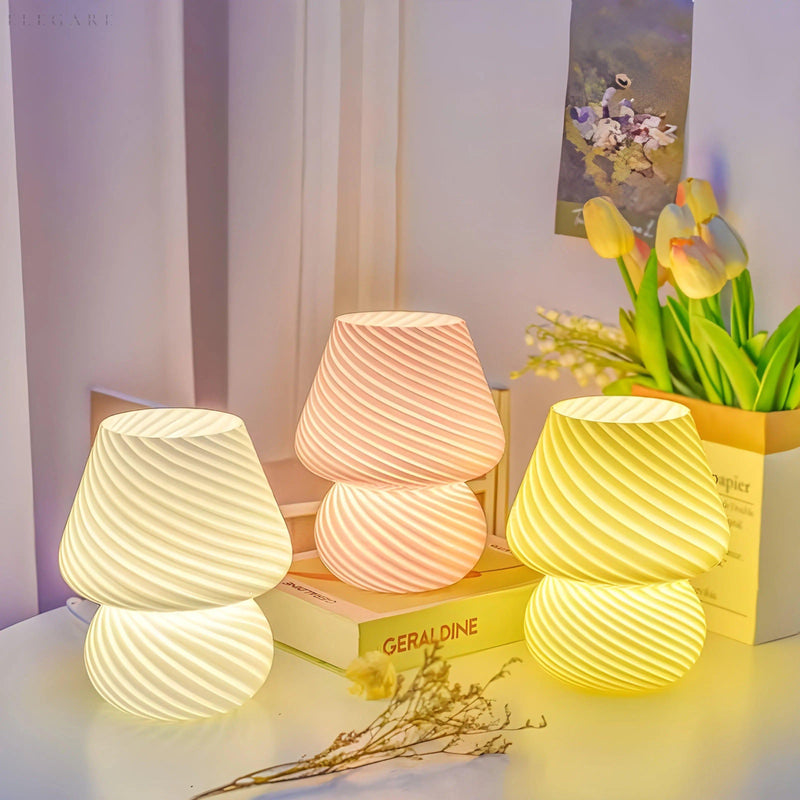 Lunivio LED Pilz-Tischlampe Glas | Retro 70er Look | Dimmbare Lichtmodi | 19 cm Höhe | In 5 Farben