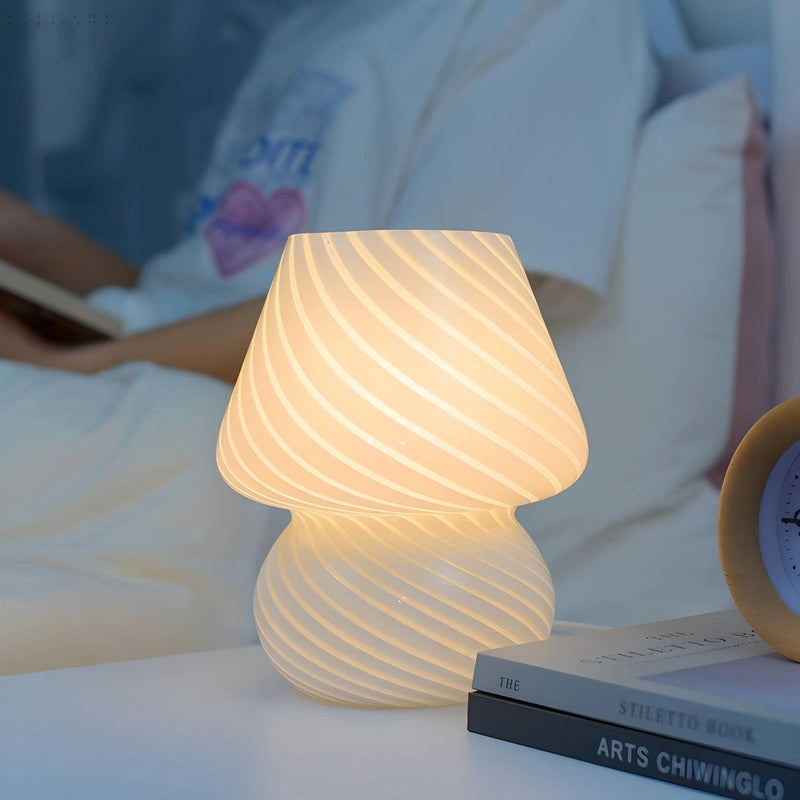 Lunivio LED Pilz-Tischlampe Glas | Retro 70er Look | Dimmbare Lichtmodi | 19 cm Höhe | In 5 Farben