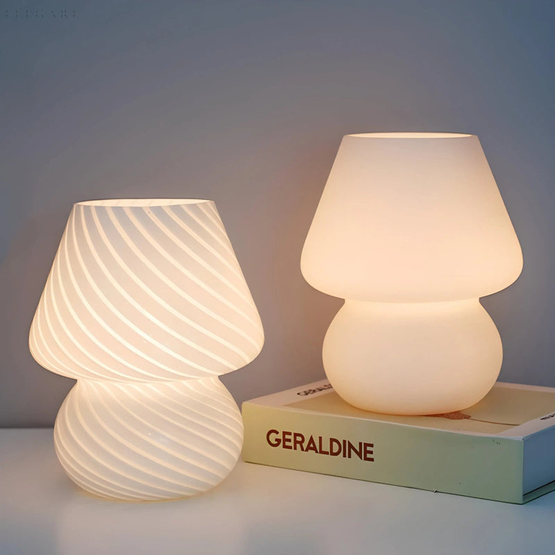 Lunivio LED Pilz-Tischlampe Glas | Retro 70er Look | Dimmbare Lichtmodi | 19 cm Höhe | In 5 Farben