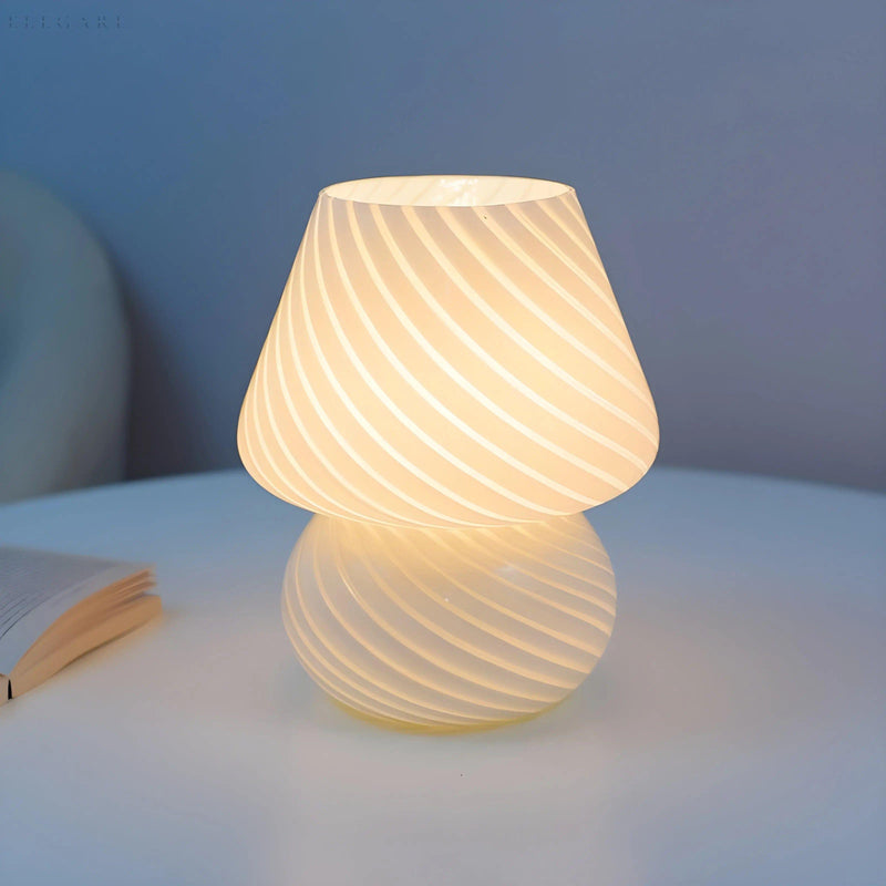 Lunivio LED Pilz-Tischlampe Glas | Retro 70er Look | Dimmbare Lichtmodi | 19 cm Höhe | In 5 Farben