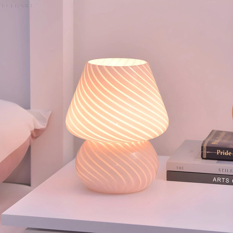 Lunivio LED Pilz-Tischlampe Glas | Retro 70er Look | Dimmbare Lichtmodi | 19 cm Höhe | In 5 Farben