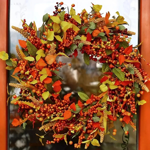 Herbstkranz Autumnia | Rattan & Naturgetreue Blätter | Tür- & Wanddeko | 35–45 cm