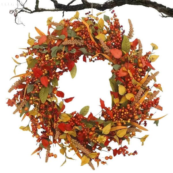 Herbstkranz Autumnia | Rattan & Naturgetreue Blätter | Tür- & Wanddeko | 35–45 cm