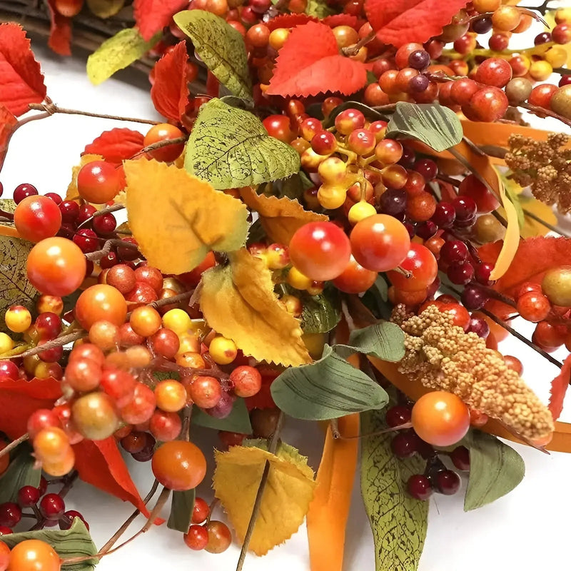 Herbstkranz Autumnia | Rattan & Naturgetreue Blätter | Tür- & Wanddeko | 35–45 cm