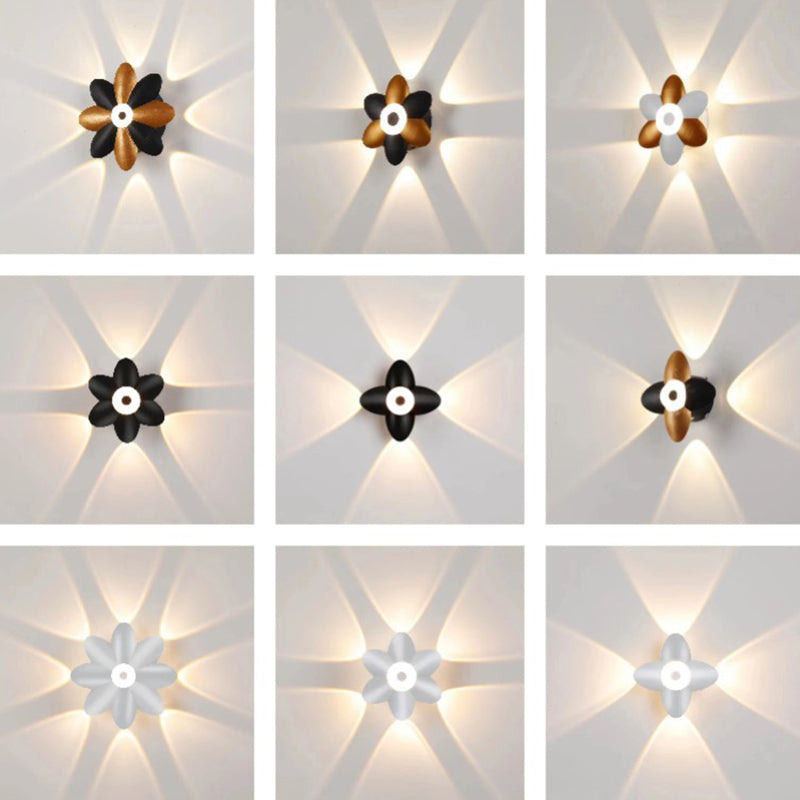 Lumafleur LED Wandleuchte Außen | Wasserdicht & Energiesparend | Blumen-Design | 2 Größen | Schwarz/Weiß-Gold