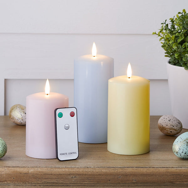 PastelGlow LED-Kerzen TruGlow | 3er-Set | Echtwachs | Pastellfarben & realistische Flamme