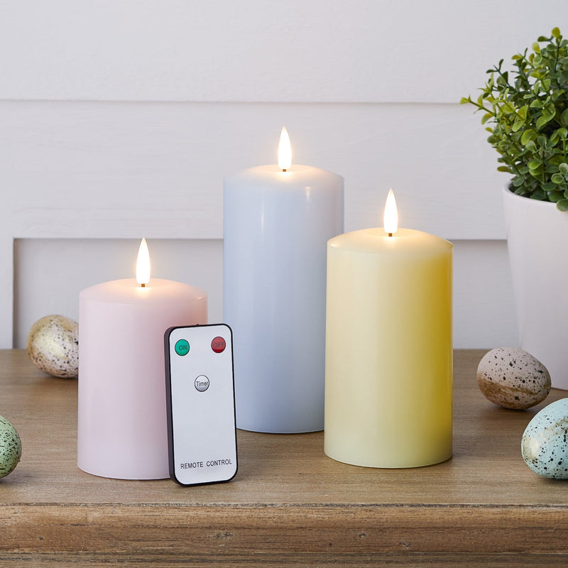 PastelGlow LED-Kerzen TruGlow | 3er-Set | Echtwachs | Pastellfarben & realistische Flamme