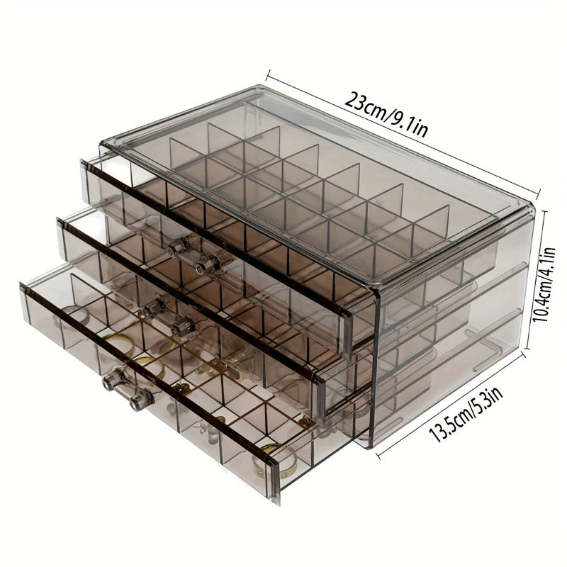 Schmuckbox CLARYSÉ 3-lagig | 72 Fächer | Transparenter Deckel | Organizer für Ringe, Ohrringe & Ketten | 30 x 20 x 8 cm