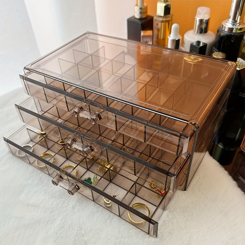 Schmuckbox CLARYSÉ 3-lagig | 72 Fächer | Transparenter Deckel | Organizer für Ringe, Ohrringe & Ketten | 30 x 20 x 8 cm