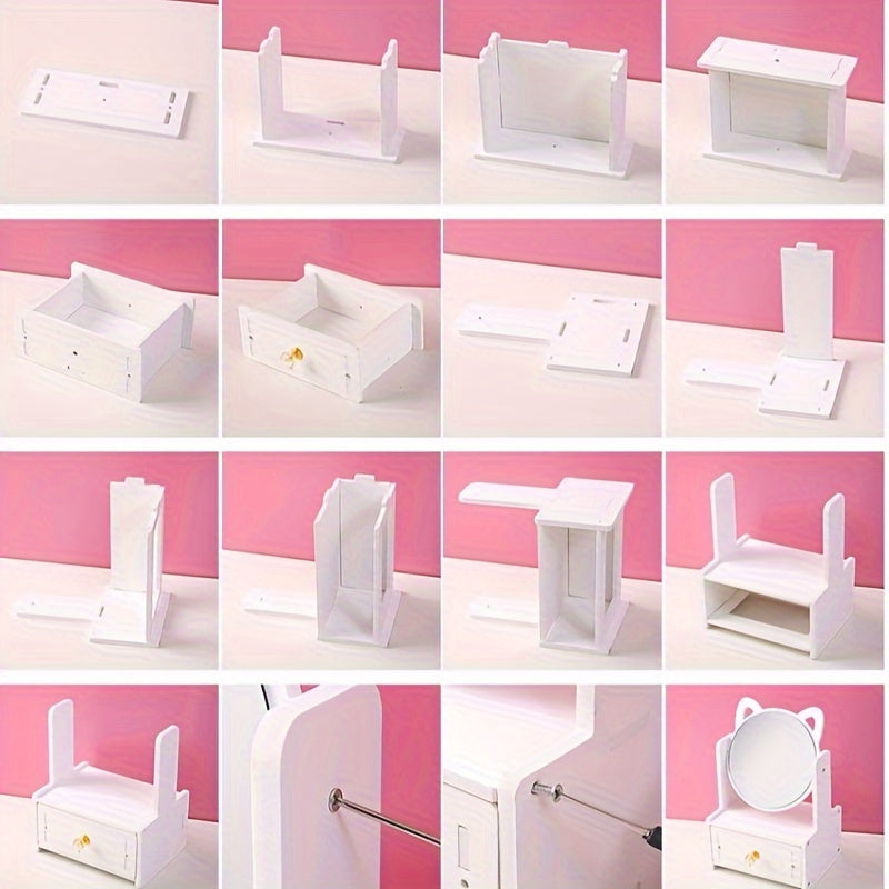 Miroa Schminkspiegel mit Schublade & Katzenohren | 360° drehbar | Ohne Strom | Modernes Design in Ölfinish | 26 × 16,7 × 12,7 cm