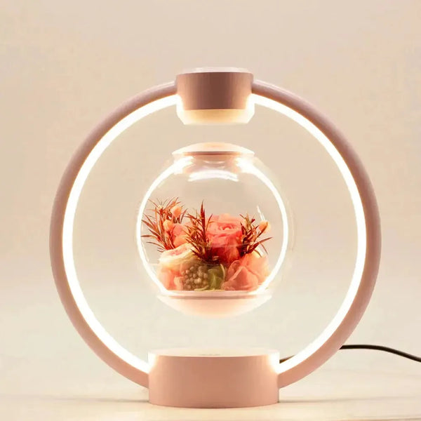 Floravia Schwebelampe mit Ewiger Blume | Magnetisch & LED-beleuchtet | Touch-Steuerung | Glas & Metall | 25 cm