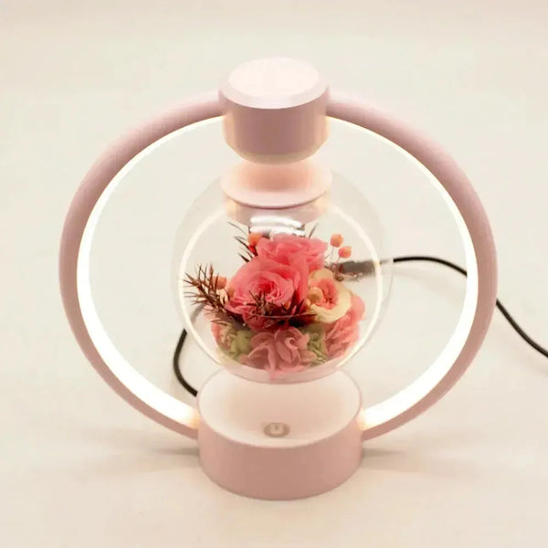 Floravia Schwebelampe mit Ewiger Blume | Magnetisch & LED-beleuchtet | Touch-Steuerung | Glas & Metall | 25 cm
