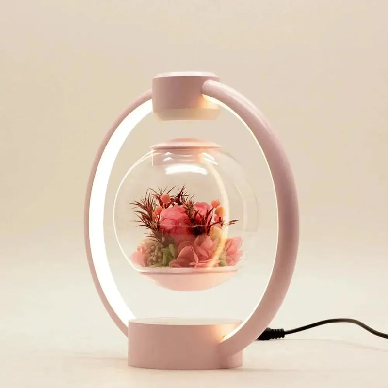 Floravia Schwebelampe mit Ewiger Blume | Magnetisch & LED-beleuchtet | Touch-Steuerung | Glas & Metall | 25 cm