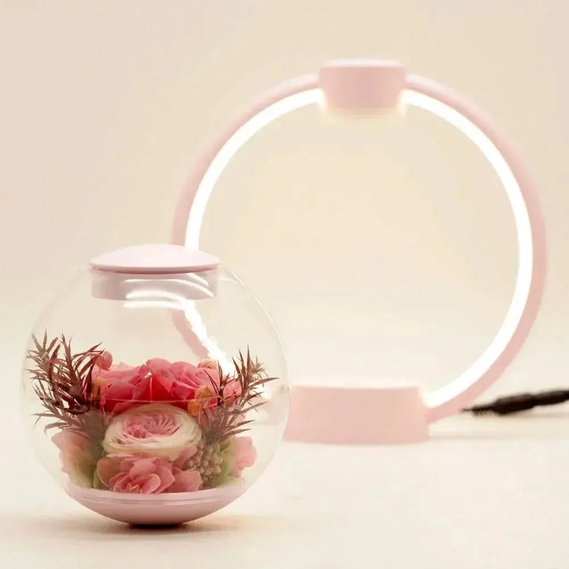 Floravia Schwebelampe mit Ewiger Blume | Magnetisch & LED-beleuchtet | Touch-Steuerung | Glas & Metall | 25 cm