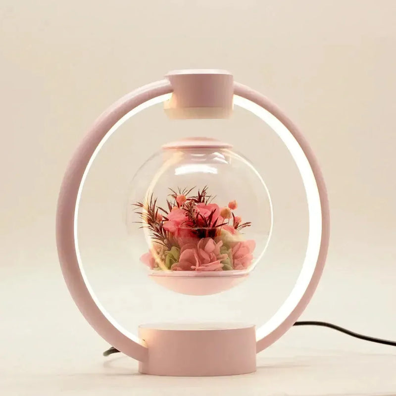 Floravia Schwebelampe mit Ewiger Blume | Magnetisch & LED-beleuchtet | Touch-Steuerung | Glas & Metall | 25 cm