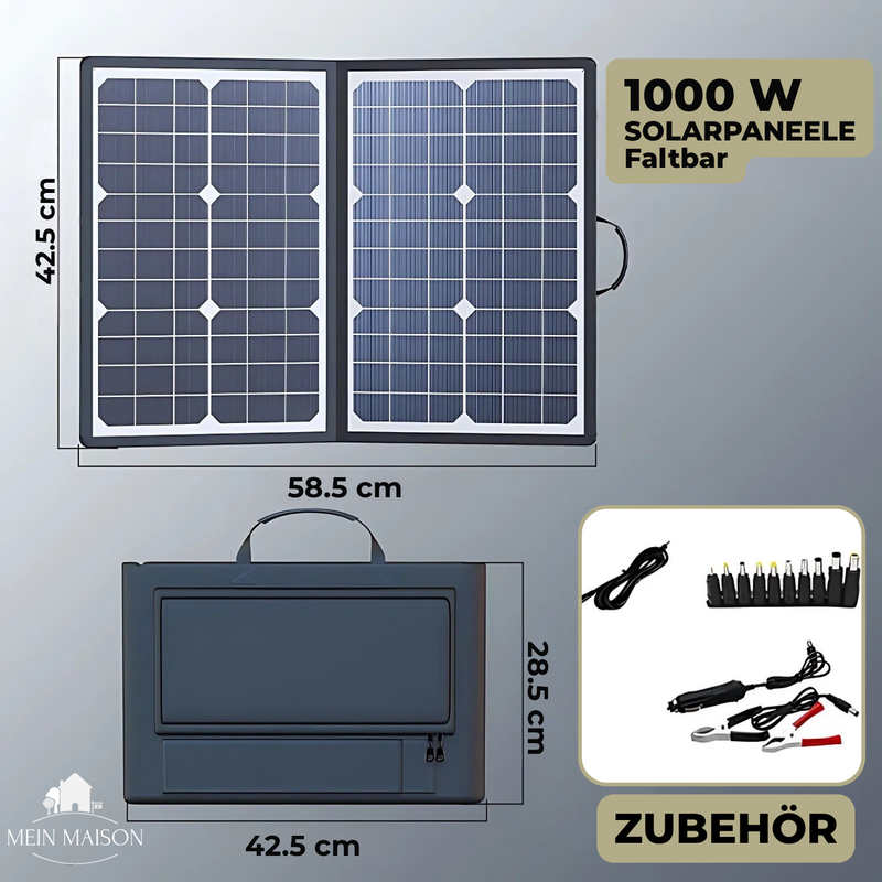 SolaraX 1000W Faltbares Solarpanel Kit | Komplettset mit MPPT & USB/Type-C | Für Camping, Auto, Boot & Caravan