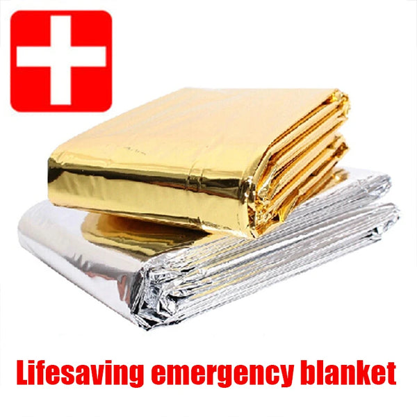 RescueShield | Notfalldecke | Wärmereflektierend & Wasserdicht | 210 × 130–160 cm | Silber/Gold