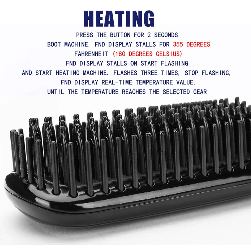 StylaPro HeatBrush Elektrische Glättbürste für Bart & Haar | 12 Temperaturstufen | LCD-Anzeige | Anti-Frizz & Ionen-Technologie
