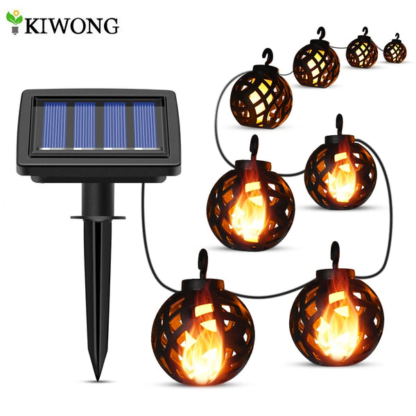 Flamara Solar Lichterkette mit Flammen-Effekt | 8 LED-Laternen | IP44 Wasserdicht | Für Garten, Terrasse & Balkon