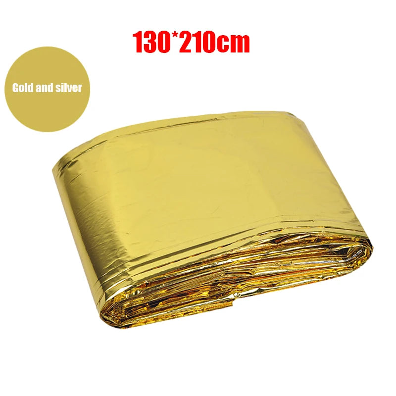 RescueShield | Notfalldecke | Wärmereflektierend & Wasserdicht | 210 × 130–160 cm | Silber/Gold