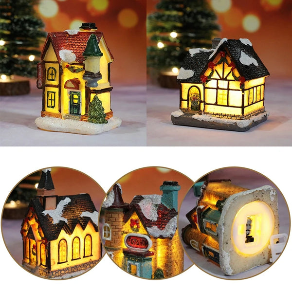 LumiCasa | Weihnachts-Haus Nachtlicht | LED Mini Häuser Deko | Harzfigur mit Batterie für Kinderzimmer, Wohnzimmer & Festtage
