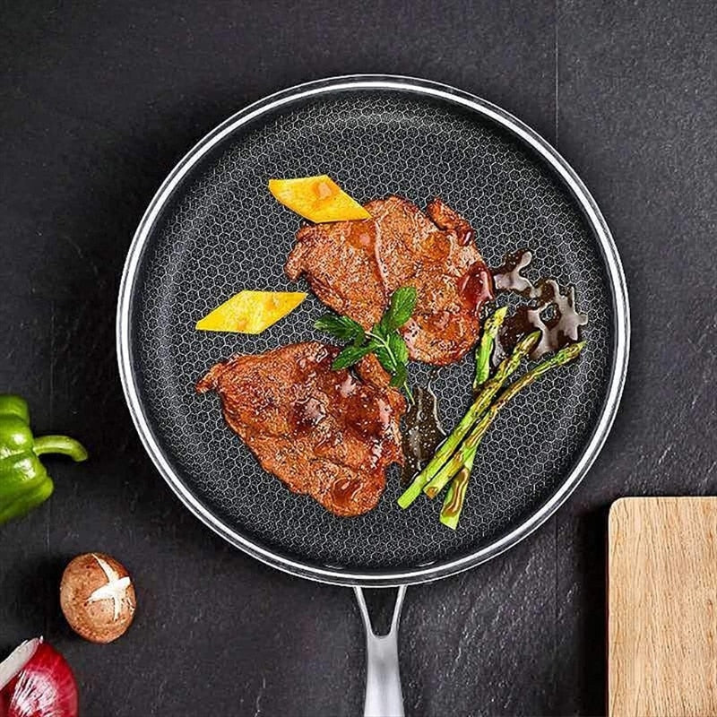 Chefverro Edelstahl-Antihaft-Bratpfanne mit Wabenstruktur | Für alle Herdarten inkl. Induktion | Kratzfest & Spülmaschinengeeignet