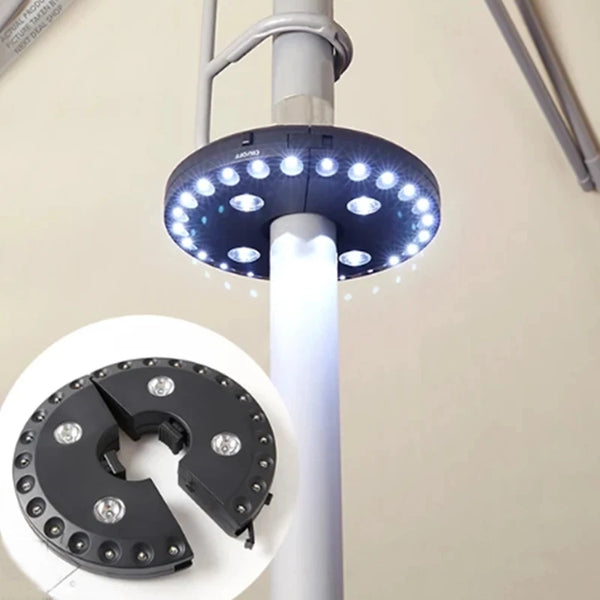 Schirmlicht LUMIROOF | 3 Helligkeitsstufen | Kabellos & Werkzeugfrei | Für Garten, Balkon & Camping