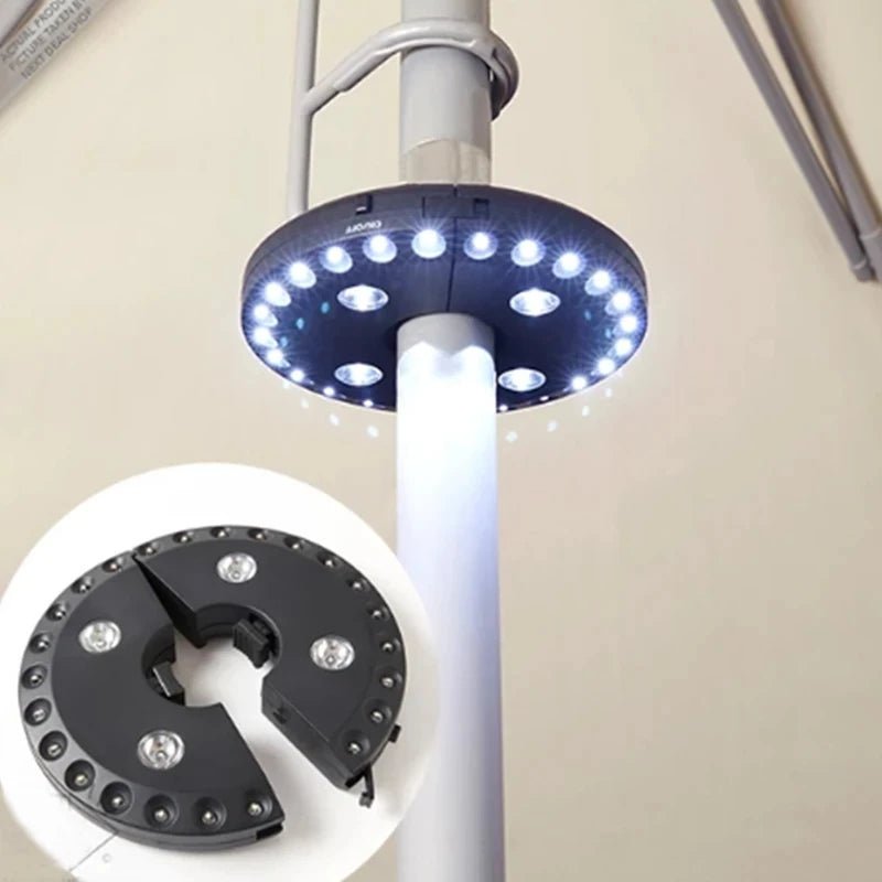 Schirmlicht LUMIROOF | 3 Helligkeitsstufen | Kabellos & Werkzeugfrei | Für Garten, Balkon & Camping