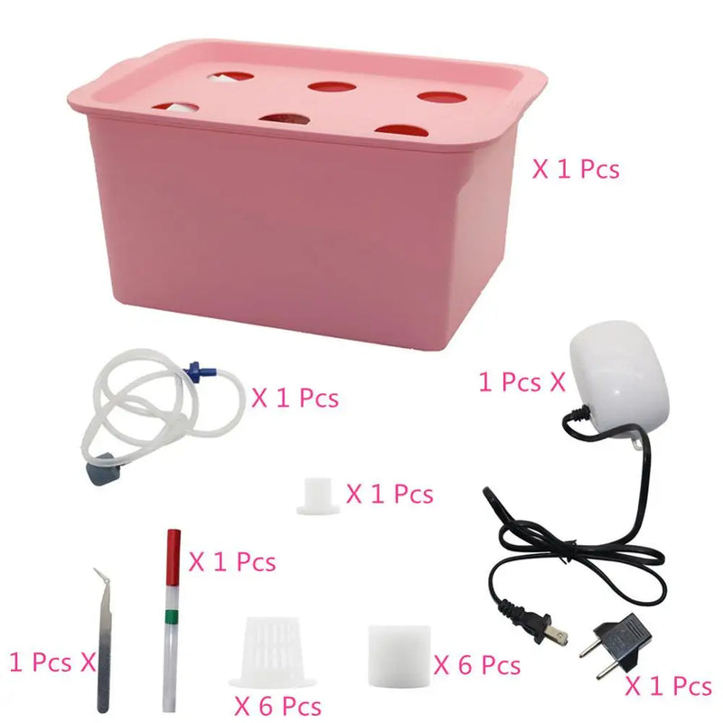 HYDROGROW 6-Loch Indoor Hydroponik-System | Komplett-Set mit Luftpumpe & Netzbechern | Für schnelles & sauberes Pflanzenwachstum – 220V