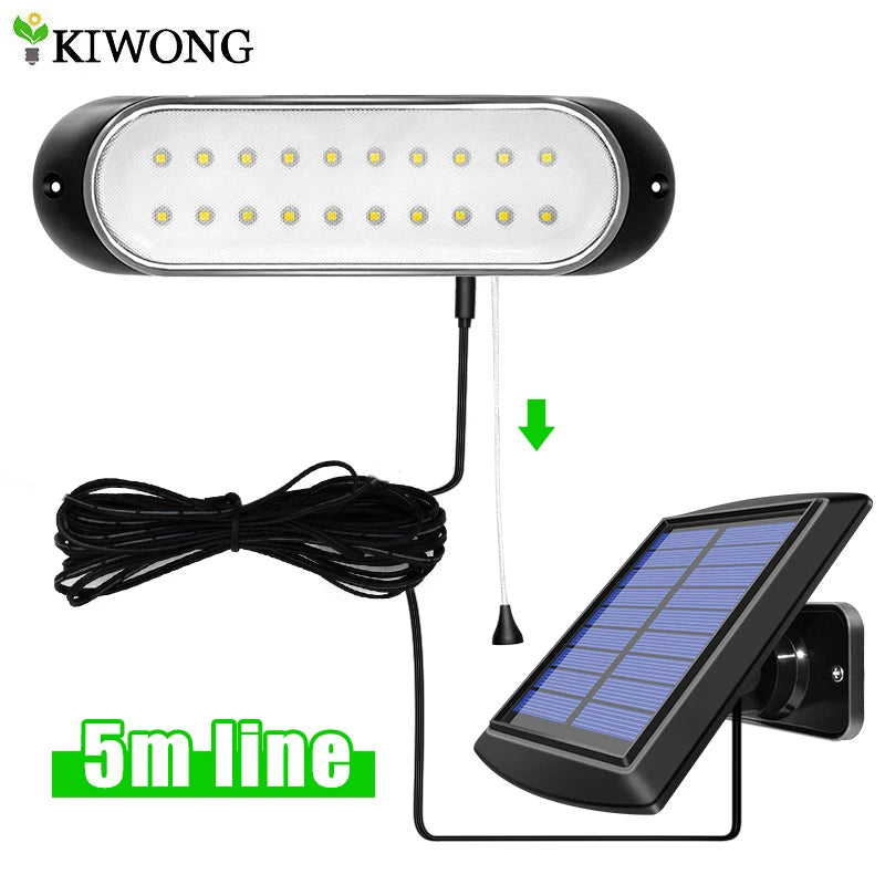 Solithera Solarleuchte mit Zugschalter & 5 m Kabel | 20 LEDs | Innen & Außen | Wasserdicht IP44 | Für Garten, Schuppen & Balkon