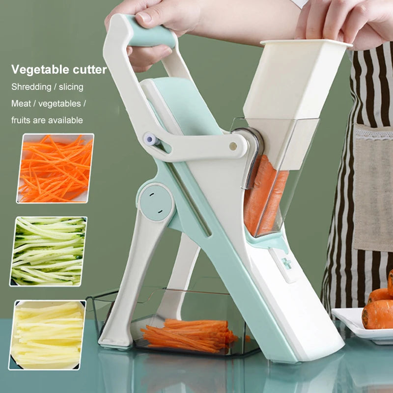 VegroSlicer 5-in-1 Gemüseschneider | Mandoline & Zerkleinerer | Manuell & Sicher | Für Obst, Gemüse & Fleisch | 27 x 11 cm