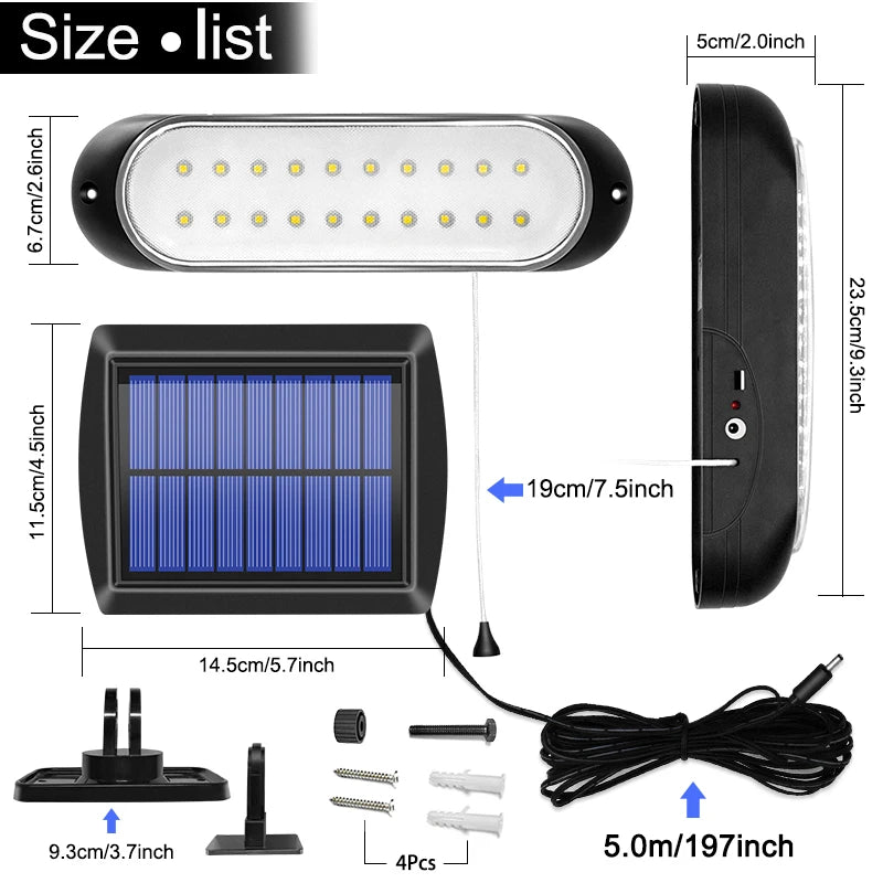 Solithera Solarleuchte mit Zugschalter & 5 m Kabel | 20 LEDs | Innen & Außen | Wasserdicht IP44 | Für Garten, Schuppen & Balkon