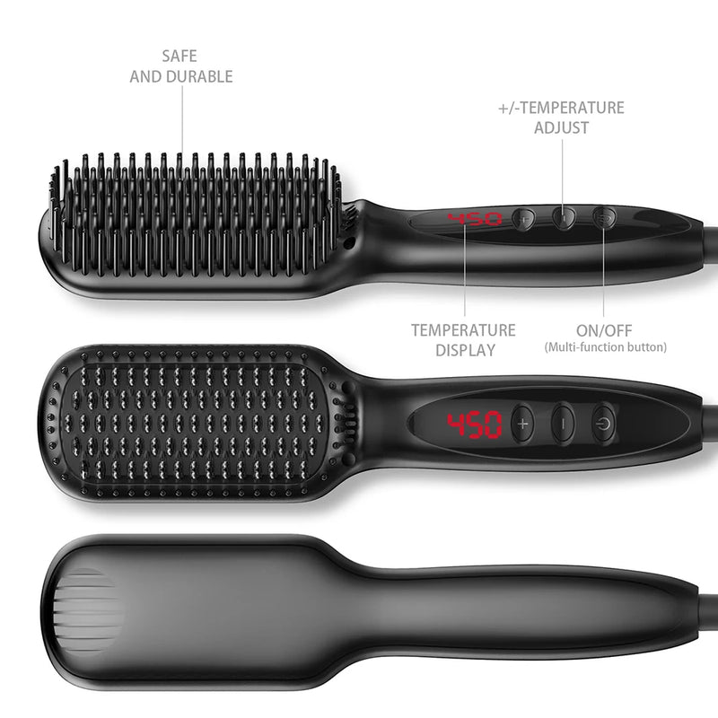 StylaPro HeatBrush Elektrische Glättbürste für Bart & Haar | 12 Temperaturstufen | LCD-Anzeige | Anti-Frizz & Ionen-Technologie