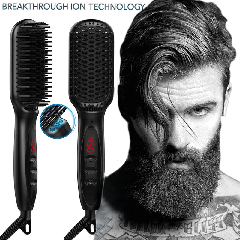 StylaPro HeatBrush Elektrische Glättbürste für Bart & Haar | 12 Temperaturstufen | LCD-Anzeige | Anti-Frizz & Ionen-Technologie