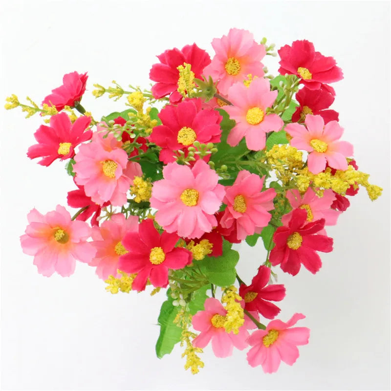 Kunstblumenstrauß Floraviva Daisy | 7 Zweige mit 28 Gänseblümchenköpfen | Seidenoptik | Für Tischdeko, Hochzeit & Zuhause