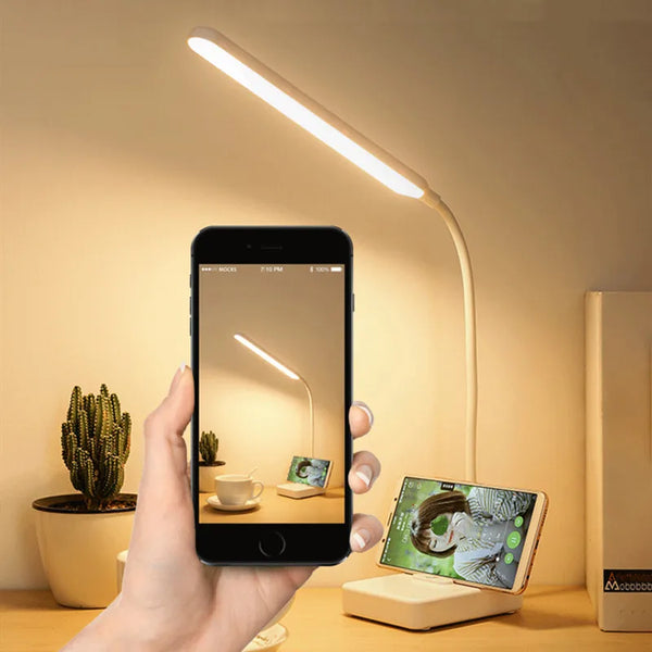 LED Tischlampe | Augenschonend & Dimmbar | Touch-Steuerung | USB Ladefunktion & Handyhalter