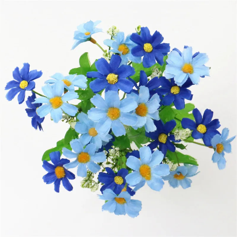 Kunstblumenstrauß Floraviva Daisy | 7 Zweige mit 28 Gänseblümchenköpfen | Seidenoptik | Für Tischdeko, Hochzeit & Zuhause