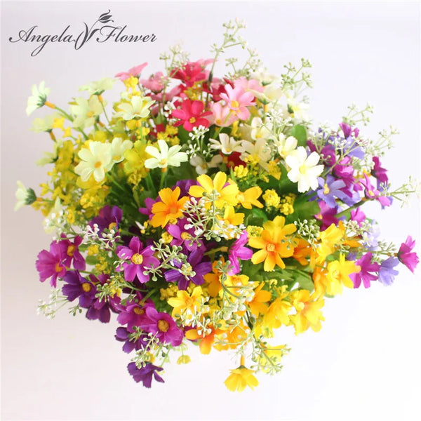 Kunstblumenstrauß Floraviva Daisy | 7 Zweige mit 28 Gänseblümchenköpfen | Seidenoptik | Für Tischdeko, Hochzeit & Zuhause