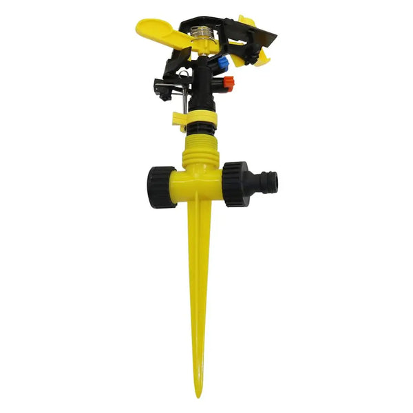 AQUARAY Schlaghebel-Sprinkler mit Erdspieß | 360° Drehung | Einstellbarer Wasserstrahl für Garten & Landwirtschaft
