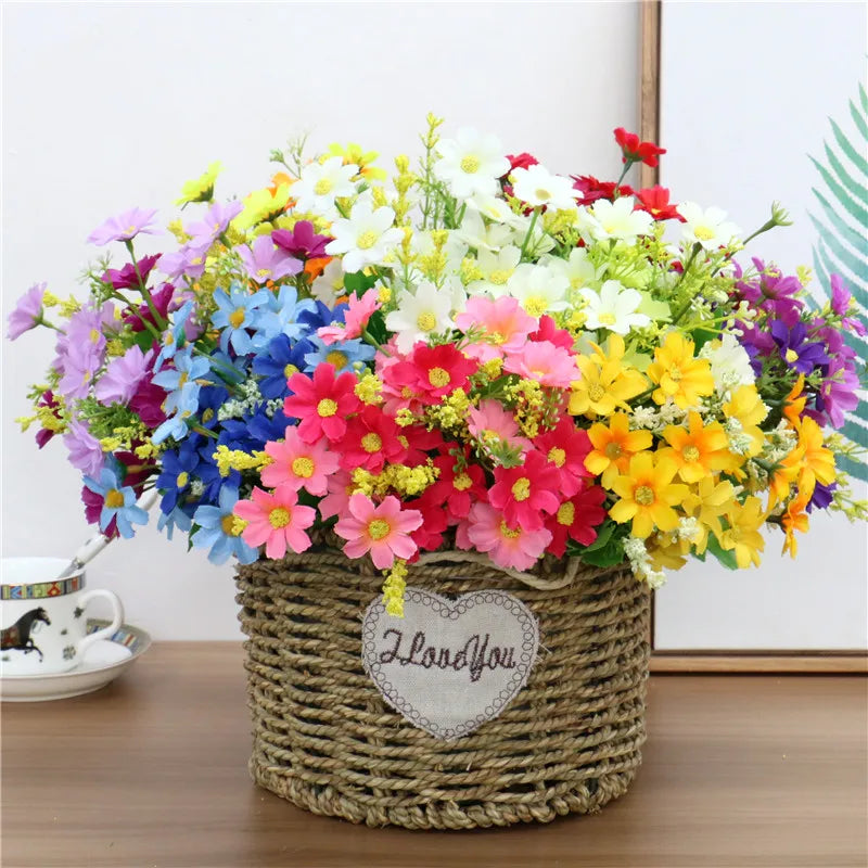 Kunstblumenstrauß Floraviva Daisy | 7 Zweige mit 28 Gänseblümchenköpfen | Seidenoptik | Für Tischdeko, Hochzeit & Zuhause