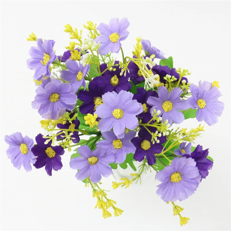 Kunstblumenstrauß Floraviva Daisy | 7 Zweige mit 28 Gänseblümchenköpfen | Seidenoptik | Für Tischdeko, Hochzeit & Zuhause
