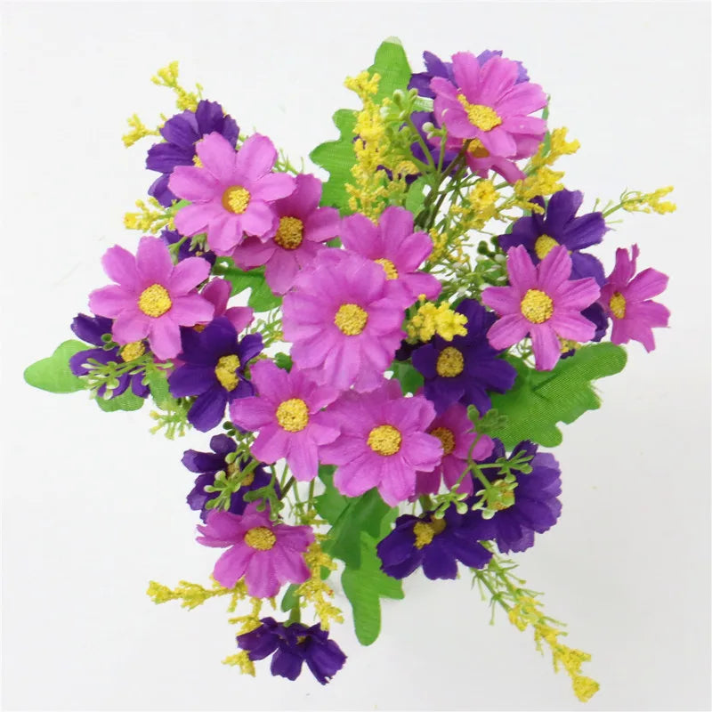 Kunstblumenstrauß Floraviva Daisy | 7 Zweige mit 28 Gänseblümchenköpfen | Seidenoptik | Für Tischdeko, Hochzeit & Zuhause