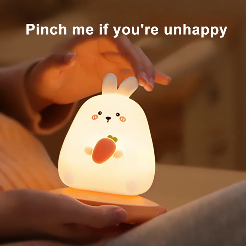LumiPals LED Nachtlicht | Niedliches Tierdesign Schwein & Hase | Touch-Dimmung | USB-Wiederaufladbar