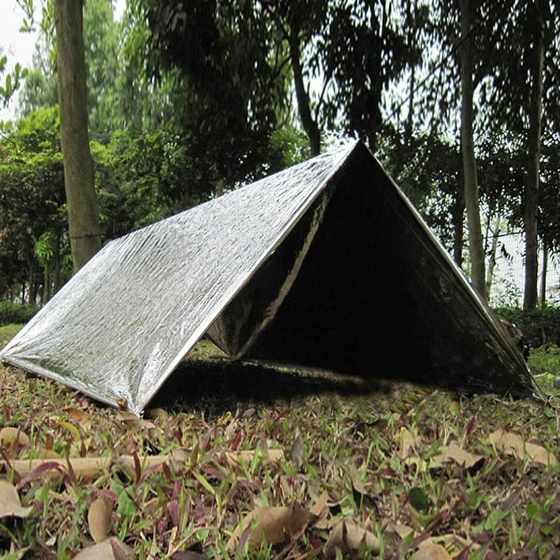 RescueShield | Notfalldecke | Wärmereflektierend & Wasserdicht | 210 × 130–160 cm | Silber/Gold